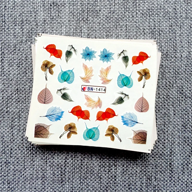  12 Designs Nail Sticker Green Leaves Slider DIY Nail Art Water Transfer Decal Watermark Slider Mani