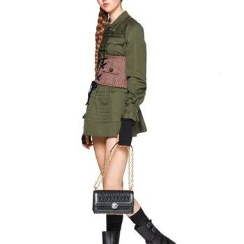 

Fashion Military Long Sleeve Loose Mini Dress 2020 Autumn Brand Designer Cute Peter Pan Collar Single Breasted Shirt Dress B115