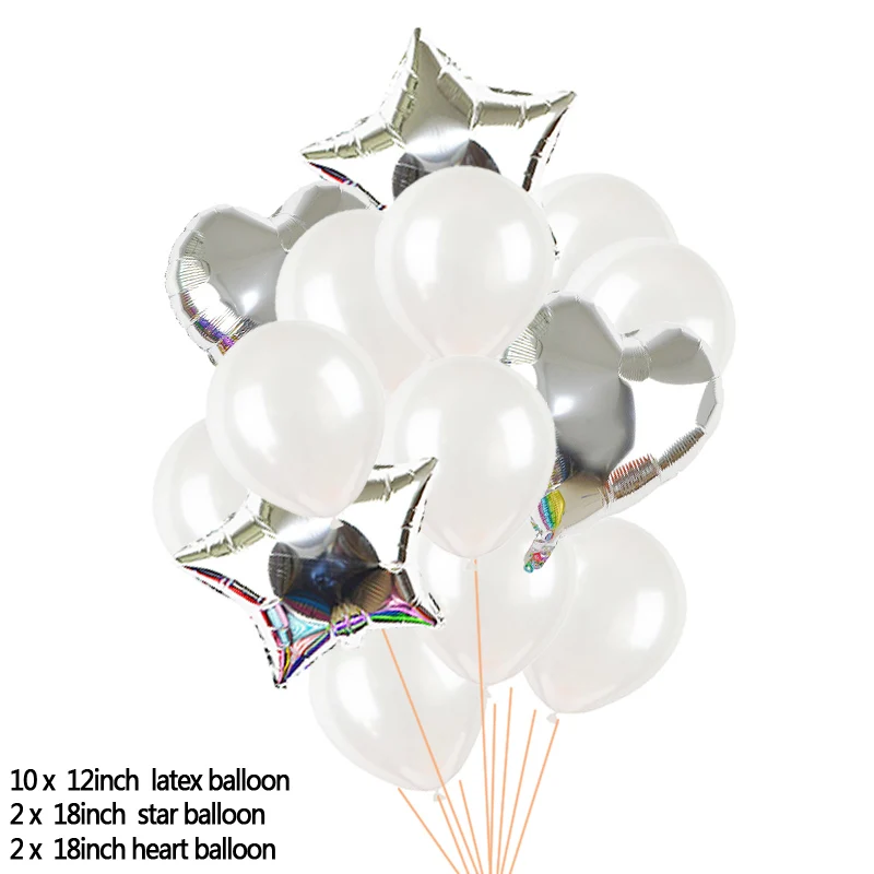 T03-silver 14 шт./компл. 18 дюймов в форме сердца в форме звезды Фольга с воздушным шаром 12 дюймов латексные воздушные шары на день рождения Свадебная вечеринка домашний декор Globos аксессуары - Цвет: T03-silver