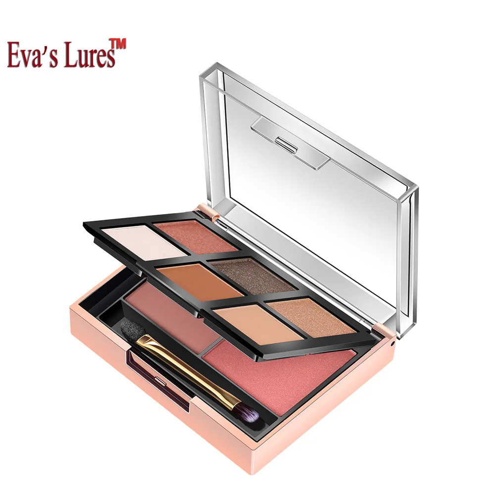 

Eva's Lures Eyeshadow Palette With Brush Glitter Blusher Face Contour Makeup Pallete 6 Colors Eyeshadow+2 Colors Blusher Pallet