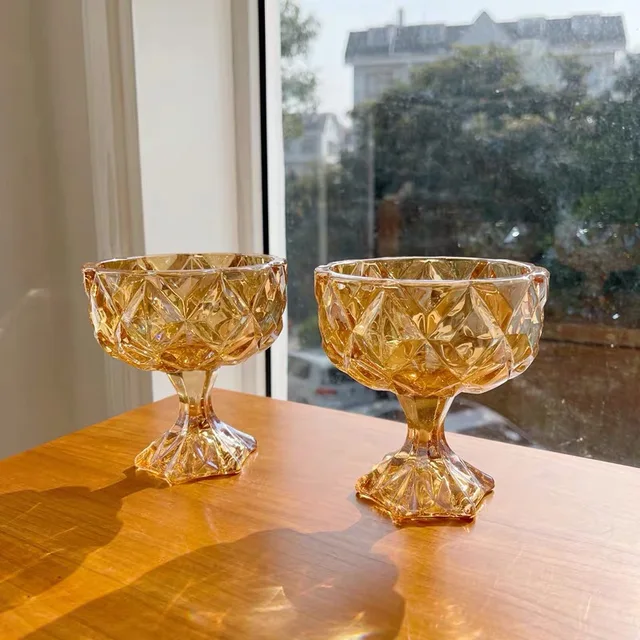 South Korean Instagram Vintage Amber Ice Cream Goblet Tall Bowl Breakfast Yogurt Fruit Salad Bowl