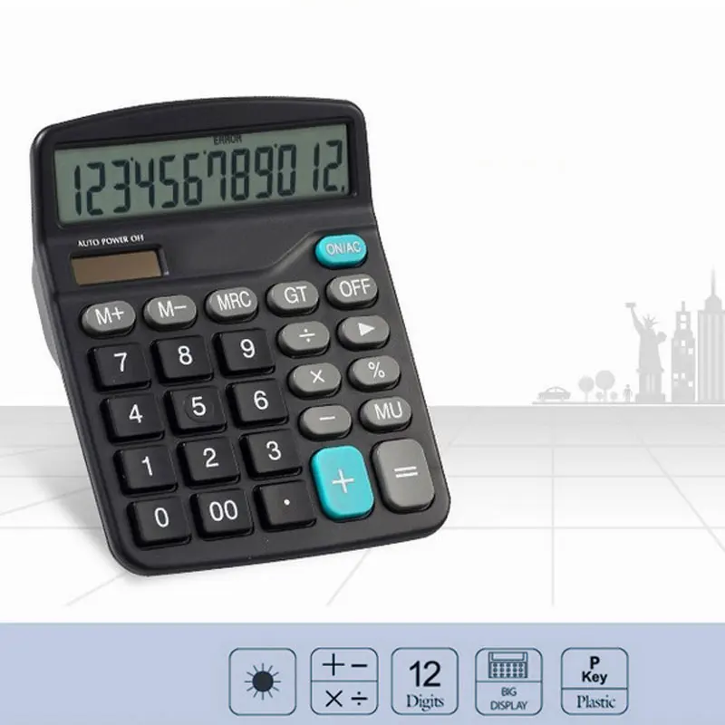 

Black 12 Digit Large Screen Calculator Fashion Computer Financial Accounting AS99