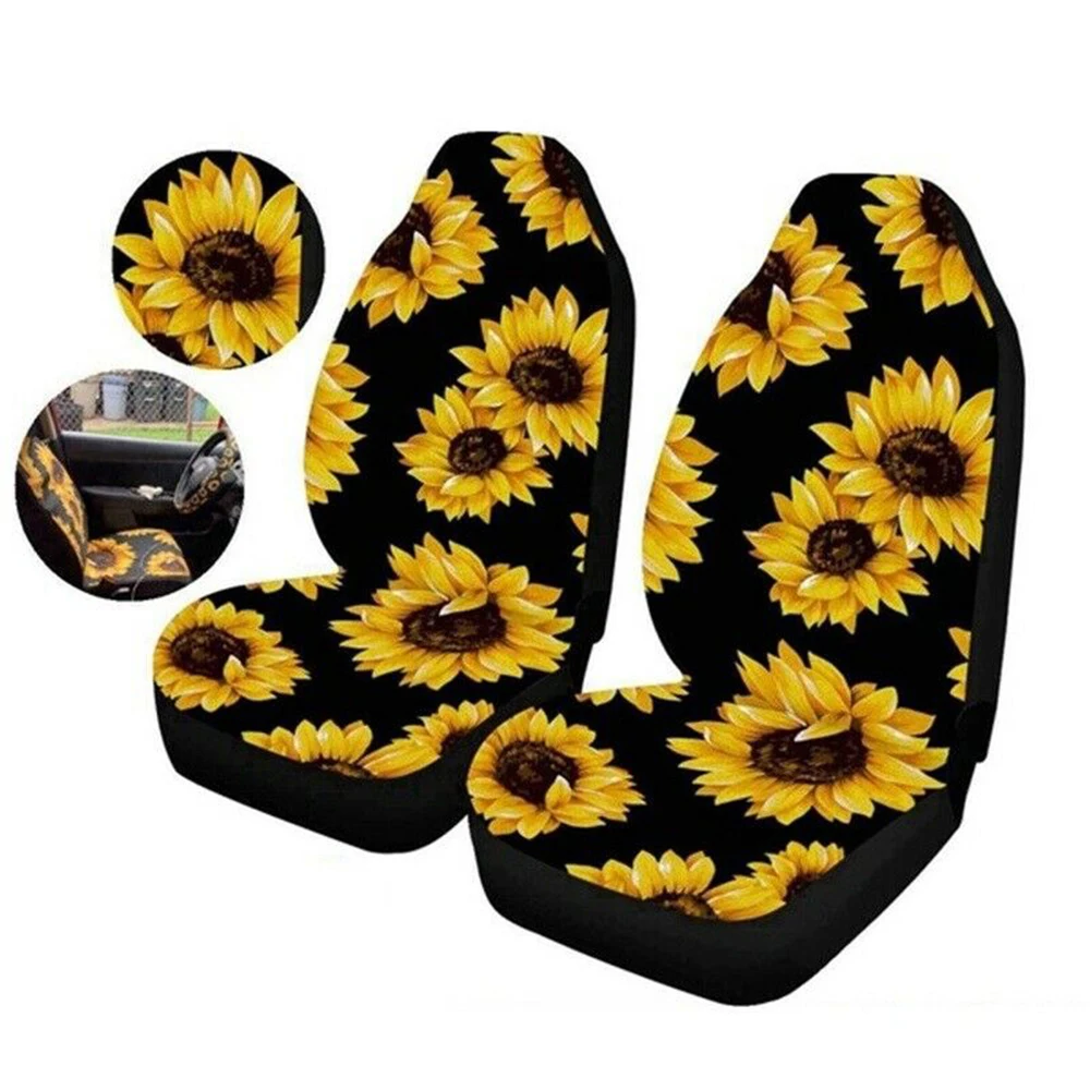 

Premium Polyester Car Truck Van SUV Interior Accessory Seat Cover Protector Stylish Sunflower Print Design
