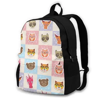 

Laptop Backpack Women Canvas Backpack School Teenagers Casual Travel Funny Animals Muzzle Owl Raccoon Unicorn Cow Bear Cat Bags