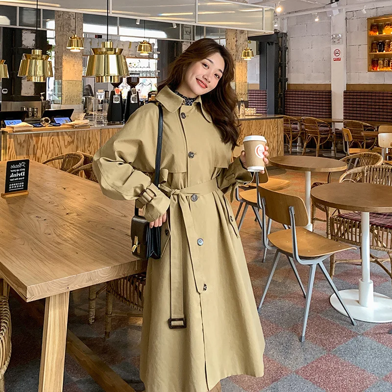 

Photo Shoot Khaki Trench Coat Women's Mid-length 2020 Spring New Style Korean-style Lace-up Waist Hugging Mid-length Popular Coa
