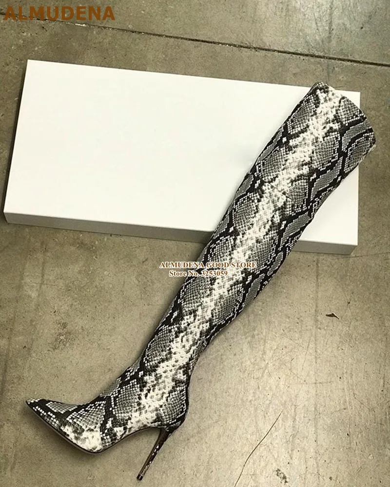 深灰色蛇纹过膝长靴 (3)