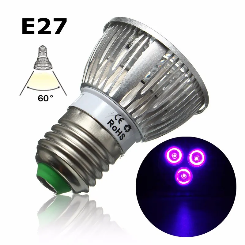 3W светодиодный светильник для выращивания E27 B22 GU10 УФ-Ультрафиолетовый Светодиодный точечный светильник лампа для растений для теплицы Гидропоника система AC85-265V
