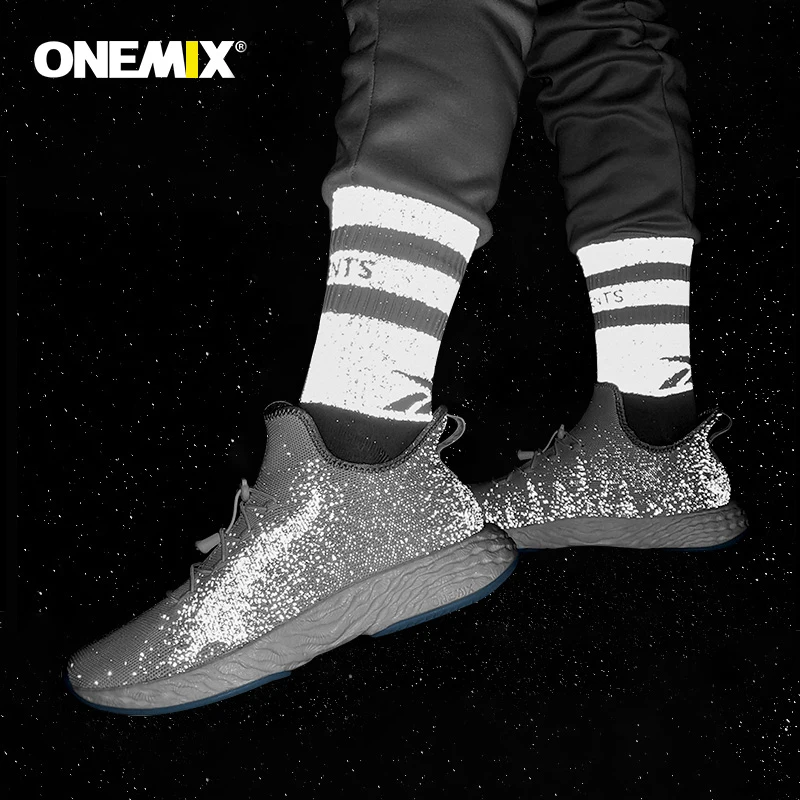 

ONEMIX Running Shoes for Men 350 Reflective 3M Sneakers High-Tech Elastic Anti-Skid Boots Outsole Gypsophila Jogging Shoes