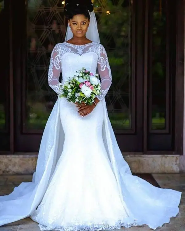 Booma/свадебные платья русалки с длинными рукавами в африканском стиле; ; robe de mariee; Прозрачное Кружевное Свадебное платье; черные женские свадебные платья для девочек