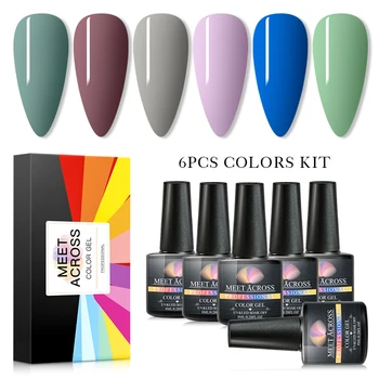 

MEET ACROSS 8ml Color UV Gel Nail Polish 6 Pcs/set With Gift Box Semi Permanent Soak Off Nail Art Gel Polish Varnish Manicure