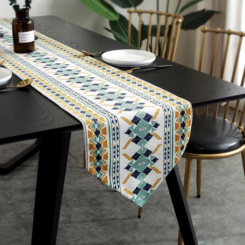 Table Runner Bohemian Brown African Art Inspired Geometric Cotton Sateen 