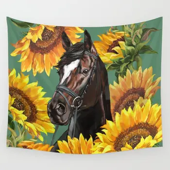 

Horse with Sunflowers Tapestry Wall Hanging Room Carpet Bedspread Beach Mat Tapestries Art Home Accessories