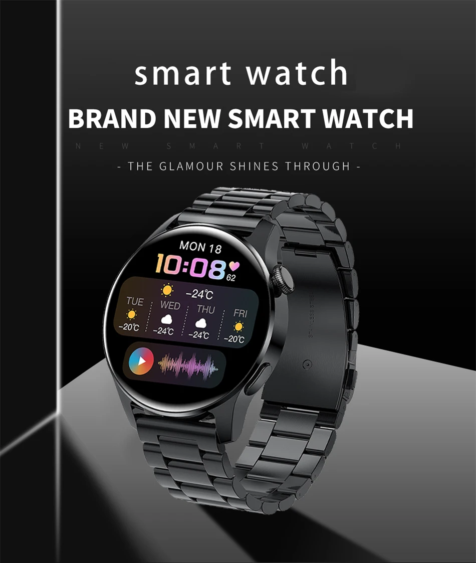 2022 New Full Circle Touch Screen Steel Band Luxury Bluetooth Call Men Smart Watch Waterproof Sport Activity Fitness Watch +Box