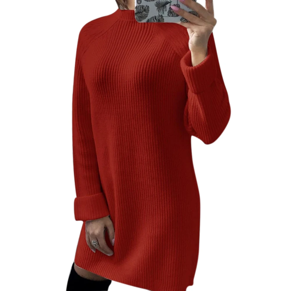 Женские однотонные трикотажные платья-свитера, Модные свободные свитера с круглым вырезом, женские осенние сексуальные повседневные трикотажные однотонные шерстяные платья - Цвет: red