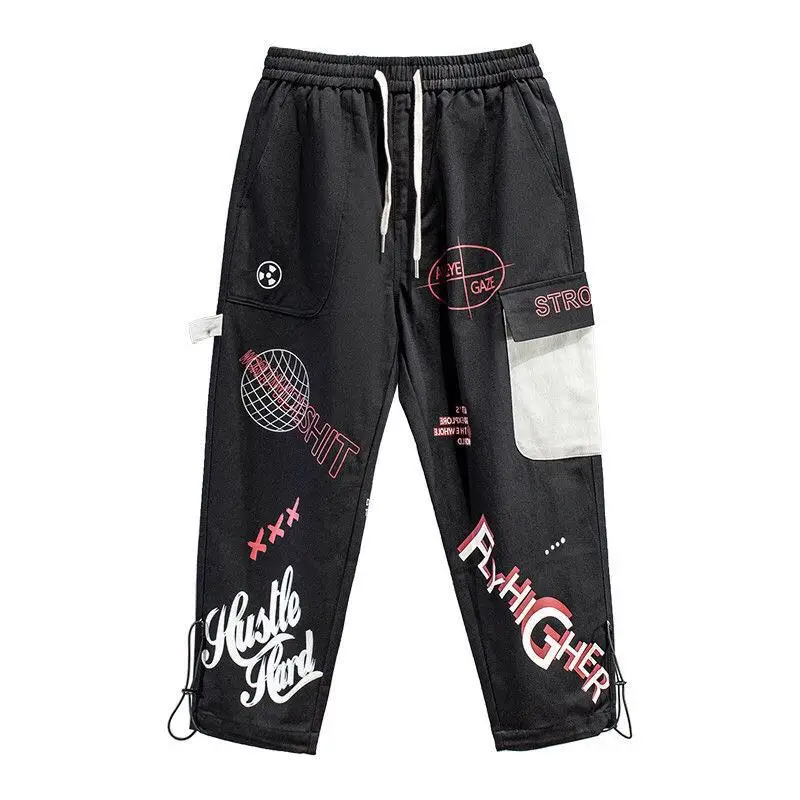 Men Pants Spring and Autumn Cargo Pants Man Fashion Hip Hop Casual Loose Korean Drawstring Men Joggers Sweatpants