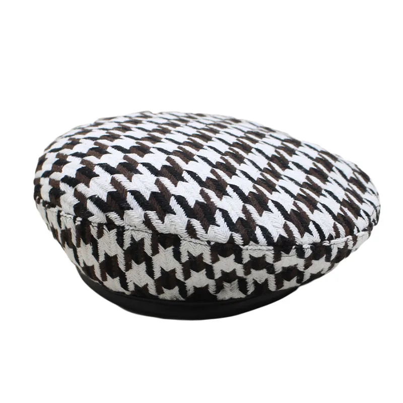 SUOGRY Autumn Winter Fashion Houndstooth Berets Hats For Women Black White Bonia Caps Female Gorras