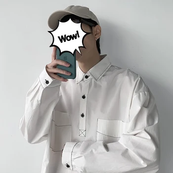 

2020 Spring And Summer New Youth Popular Men's Solid Color Loose Long-sleeved Shirt Fashion Casual Wild Jacket Coat Black /White