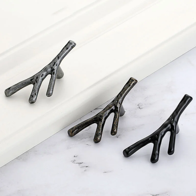 Tree Branch Door Handles Twig Kitchen Cabinet Knobs and Handles Wardrobe Closet Zinc Alloy Furniture Handle Drawer Pulls Black