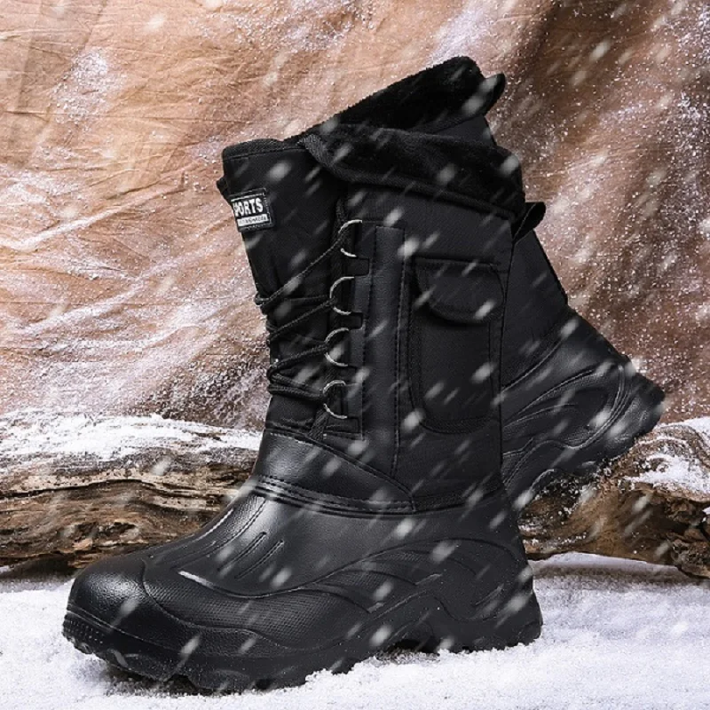 

Men Boots platform outdoor snow boots for men slip on thick plush waterproof slip-resistant winter ankle boots shoes j3