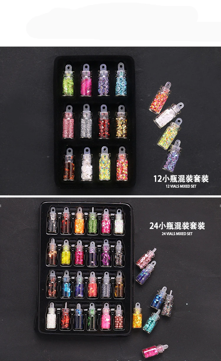 24 Bottles Nail Glitter Set With Rhinestones, Pearls And Mother Of Pearl Flakes For Diy Nail Manicure
