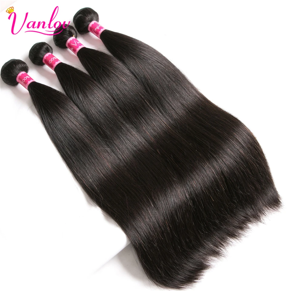 Vanlov Straight Hair Bundles Brazilian Hair Human Hair Weave Bundles Natural Jet Black Hair Bundles Extensions Remy 34 Lots (5)