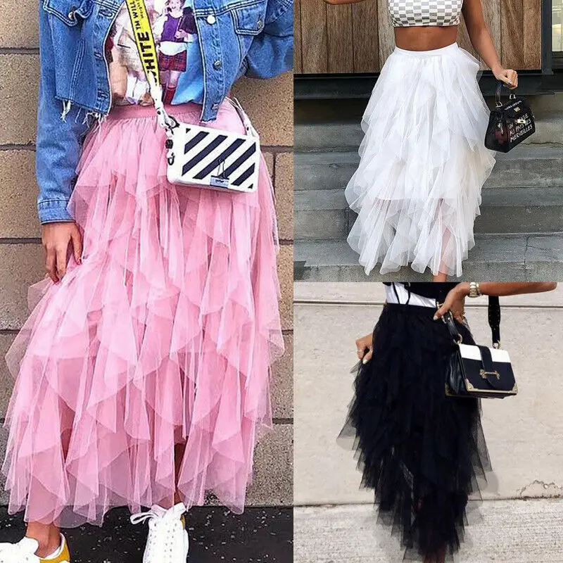 Womens Double Layers Tulle Pleated Retro Fashion Womens Midi Skirt Elastic High Waist Front Slit Skirt 2019 NEW Bandage Skirts Womens Double Layers Tulle Pleated Retro Fashion Womens Midi Skirt Elastic High Waist Front Slit Skirt 2019 NEW Bandage Skirts