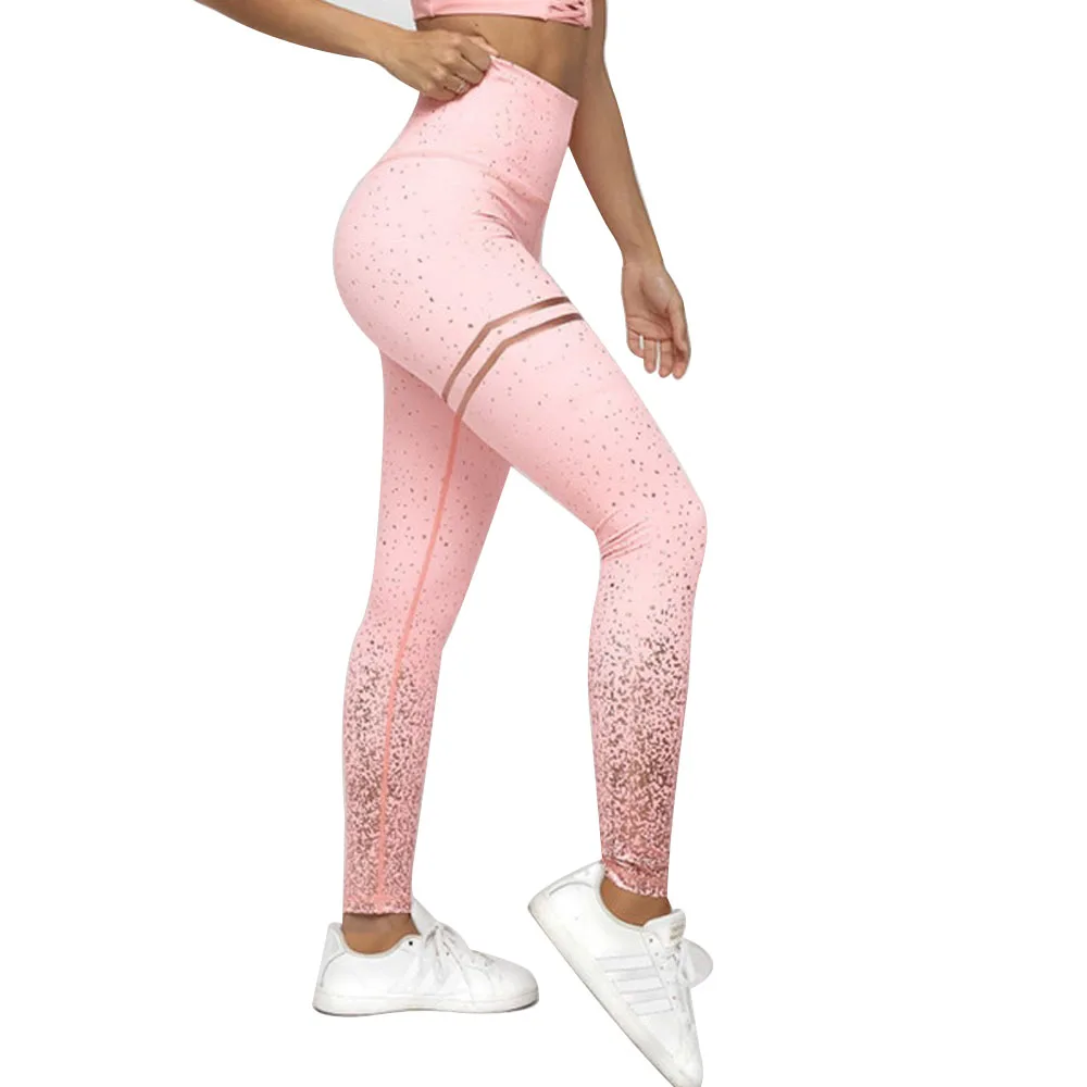 Pink Йога брюки сексуальные эластичные Высокая талия Sports спортивные тренировки Фитнес Леггинсы Брюки дышащие колготки тренажерный зал беговые штаны - Цвет: Pink