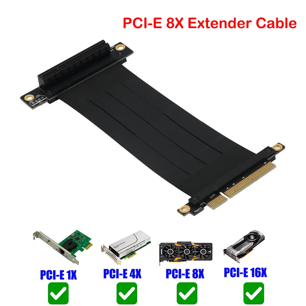 

VKTECH 8Gbps High Speed PC Graphics Cards PCI-E 8X Slot Extender Cable PCI Express Riser Card Extension Adapter Ribbon Connector