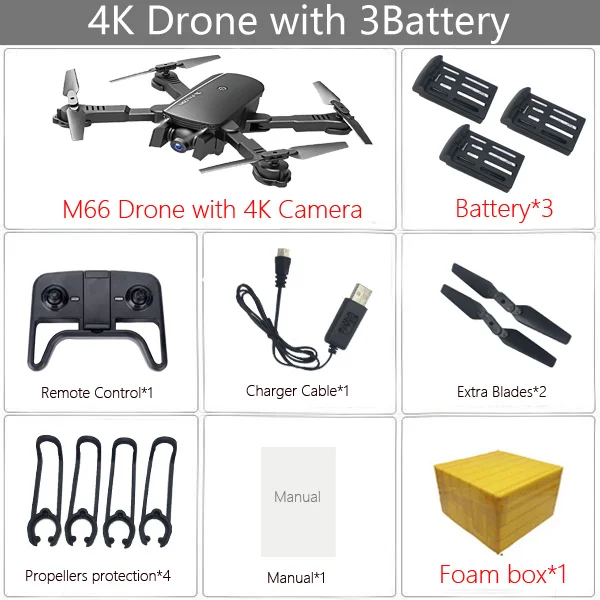 LAUMOX M66 RC Drone with 4K Camera Drone Wide Angle Optical Flow Positioning Gesture Photo Wifi FPV Foldable Quadcopter Vs E58 - Цвет: 4K 3B FB Black