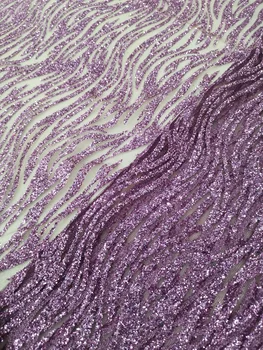 

new fashion purple color good quality glitter shining sequins lace fabric beast choice design for lady dress in party big day