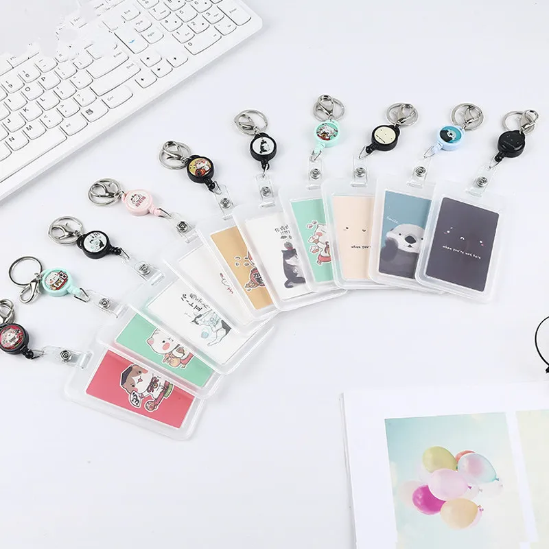 Portatarjetas de negocios para hombre y mujer, tarjeteros retráctiles bonitos de dibujos animados, portadores de identificación bancaria, insignia, estuche para tarjeta de autobús