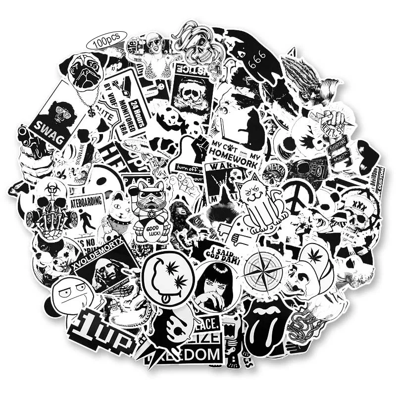100pcs / set Vintage Stickers Black and White DIY for Motorcycle Skull Stationery Scrapbook Sticker Luggage | Канцтовары для офиса
