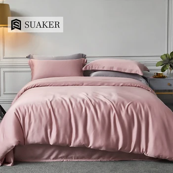 

Suaker Women 100% Silk Pink Bedding Set Beauty Silk Quilt Cover Queen King Bed Linen Set Fitted Sheet Pillowcase For Deep Sleep