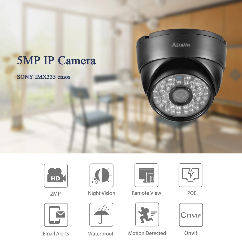 AZISHN H.265 5MP IP камера безопасности Hi3516EV300+ SONY IMX335 Металл IP66 Водонепроницаемая наружная CCTV домашняя камера ONVIF 48 В PoE опционально