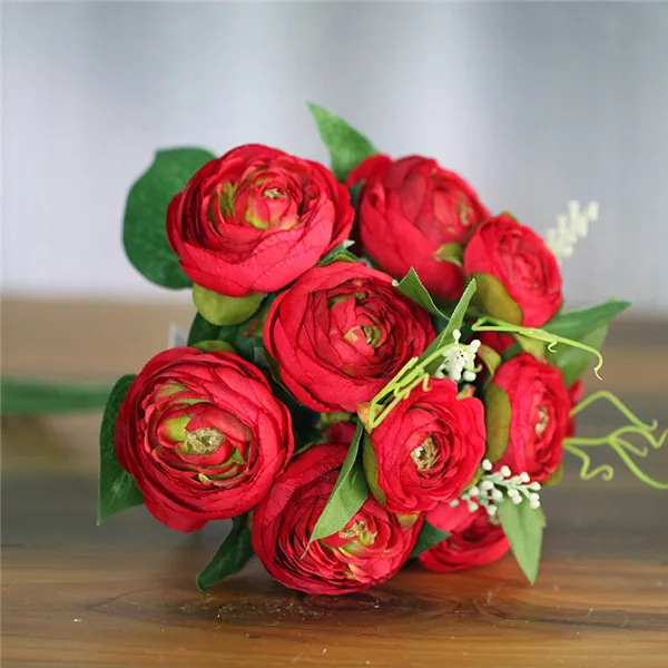Lovegrace букет подружек невесты DIY Свадебные букеты Искусственные Шелковые чайная роза Розовые Свадебные аксессуары украшения для домашнего праздника - Цвет: red