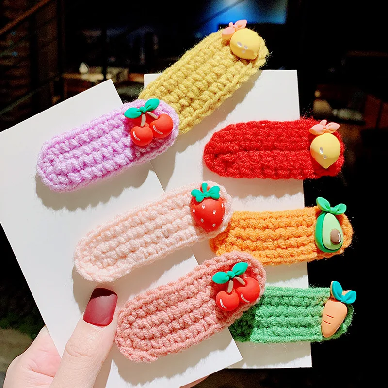

Autumn and Winter Children Cute Candy Fresh Fruit Carrot Ornament Hair Clips Girls Lovely Knitting Hairpins Kid Hair Accessories