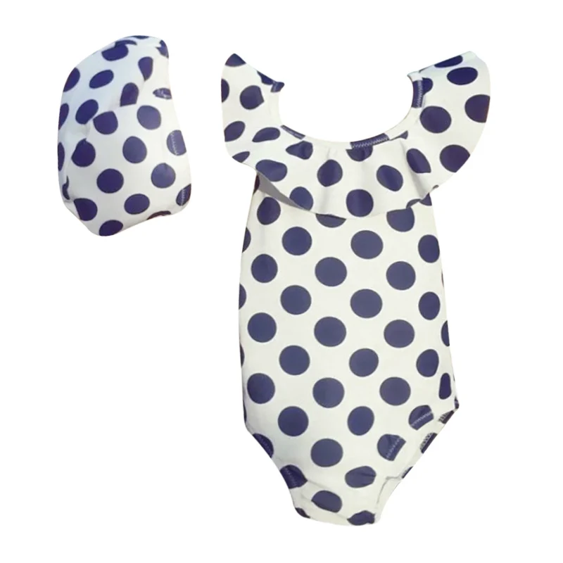 

Newborn Kid Baby Girl Polka Dot Ruffles Swimsuit Swimwear Swimming Bikini Summer Beach with Swimming Cap