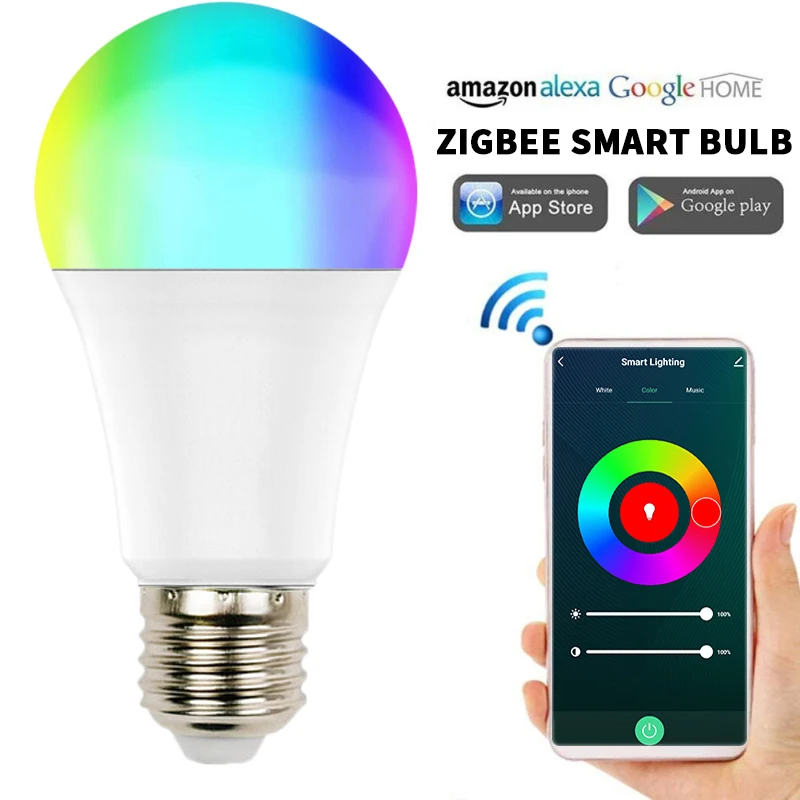 Светодиодная Смарт светильник лампа Tuya Zigbe E27 RGB работает с Alexa/Google Home + белая