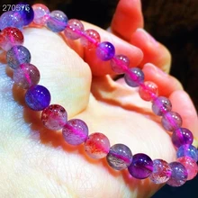 

Genuine Natural Super Seven 7 Colorful Lepidocrocite Rutilated Quartz Bracelet 7.4mm Clear Round Beads Men Women AAAAAA