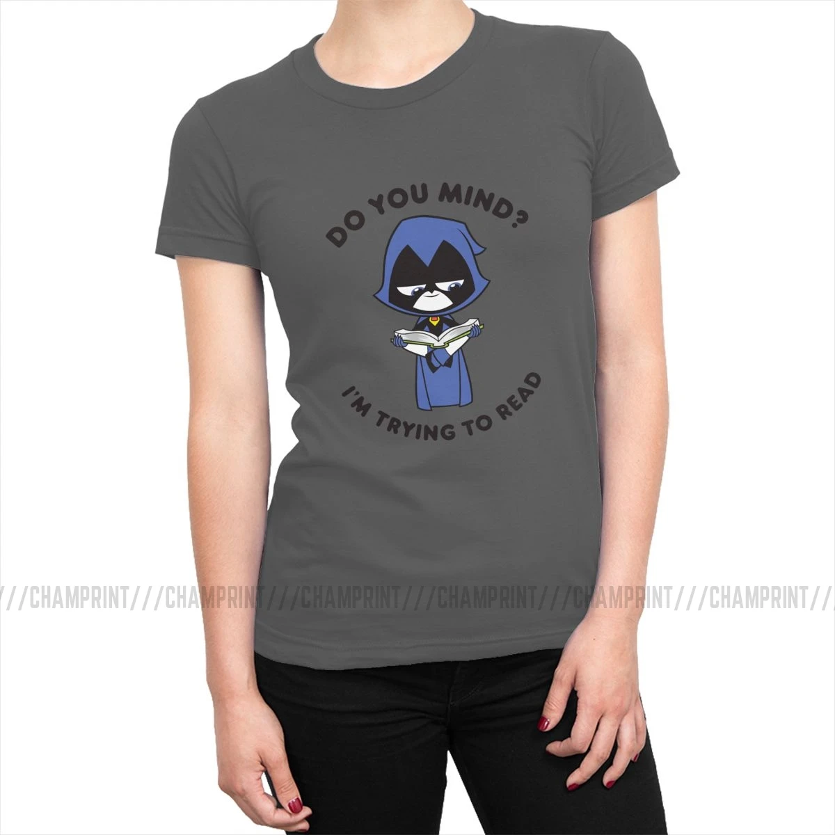 Футболки Teen Titans Go Raven I'm want To Read, женская футболка, эстетическая футболка, Топы, винтажная женская одежда размера плюс - Цвет: Темно-серый