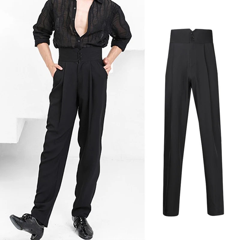 New Latin Dancing Trousers Male Latin Dance Costume High Elastic Waist Ballroom Dance Competition Pants Practice Wear  DNV14933