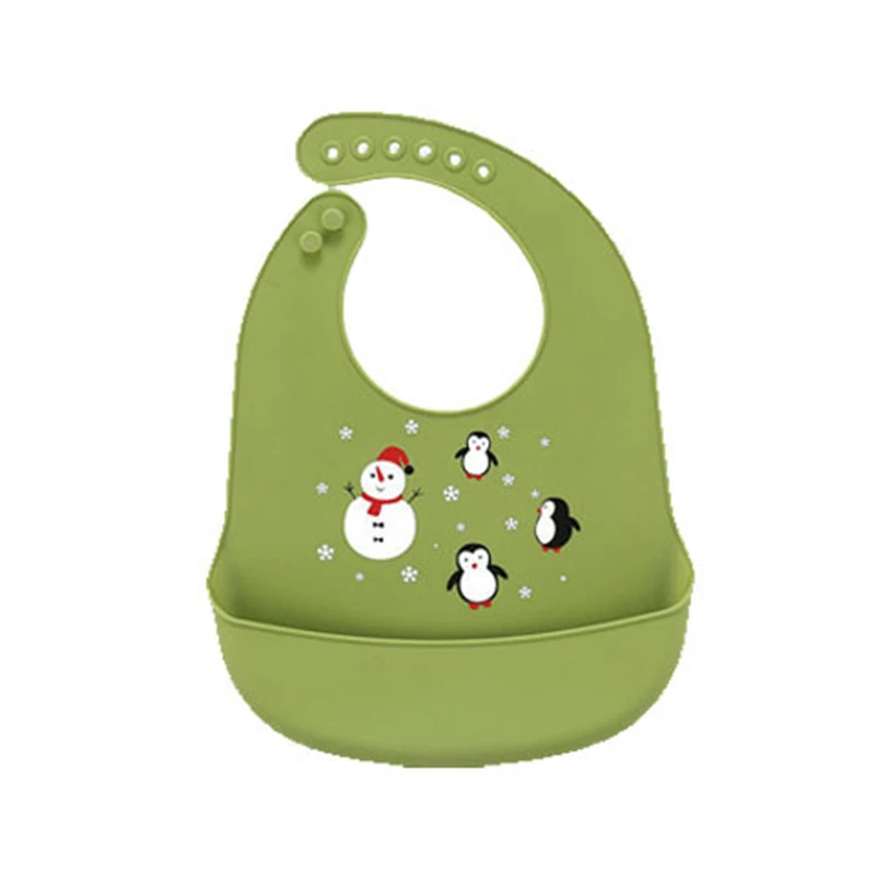 Green Penguin Детский нагрудник для кормления, слюнявчик, полотенце, Мультяшные силиконовые фартуки, регулируемый слюнявчик для новорожденных, бандана, нагрудники, Детский водонепроницаемый тканевый нагрудник - Цвет: Green Penguin