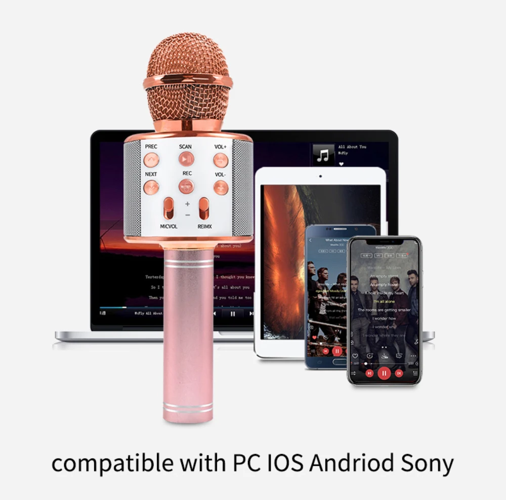 WS858 Bluetooth Karaoke Wireless Microphone Professional Speaker Handheld Condenser Microphone Player Singing Recorder Mic LED