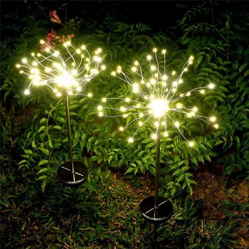 

New Outdoor Solar Lights Dandelion Copper Wire Lawn Plug Fireworks Lights Built- in battery Waterproof Holiday Glowing Props #