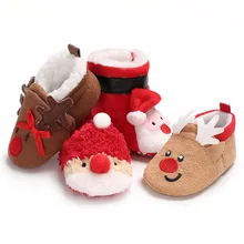 Рождественские Мультяшные ботинки для малышей; детская обувь; Милая обувь для новорожденных мальчиков и девочек; обувь для первых шагов; обувь на плоской мягкой нескользящей подошве; обувь для малышей