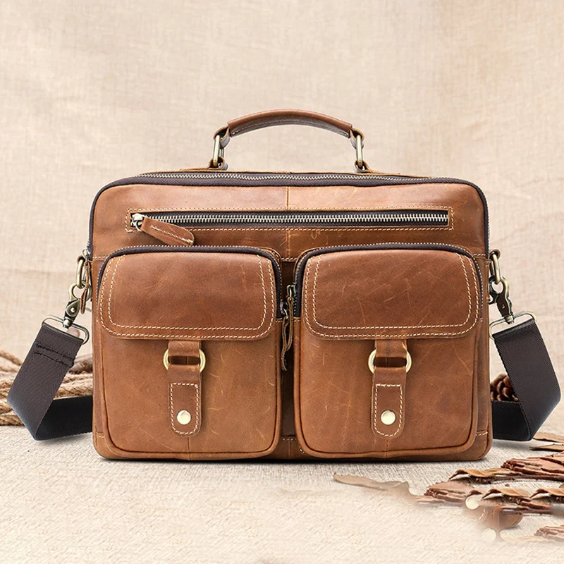 

ABZC-Men's Leather Crossbody Shoulder Tote Business Briefcase