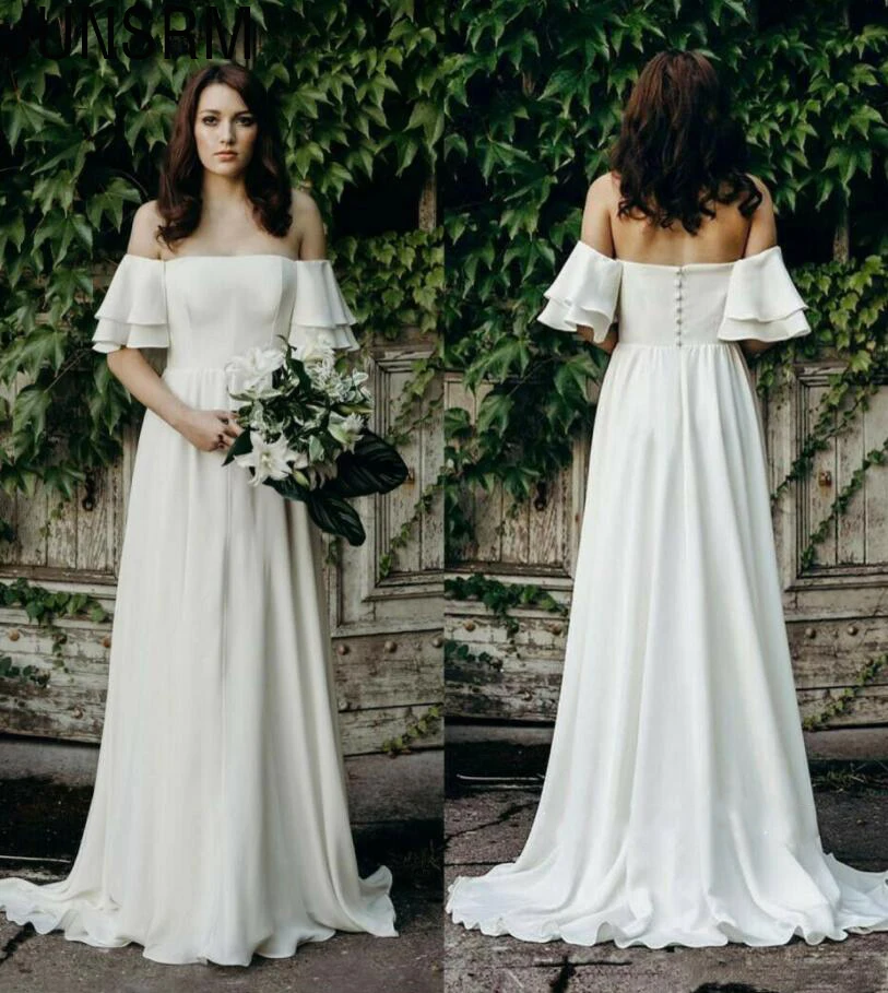 Сексуальный с плеча Boho свадебный наряд A-Line пляжные свадебные платья из шифона длиной до пола платье для невесты на заказ