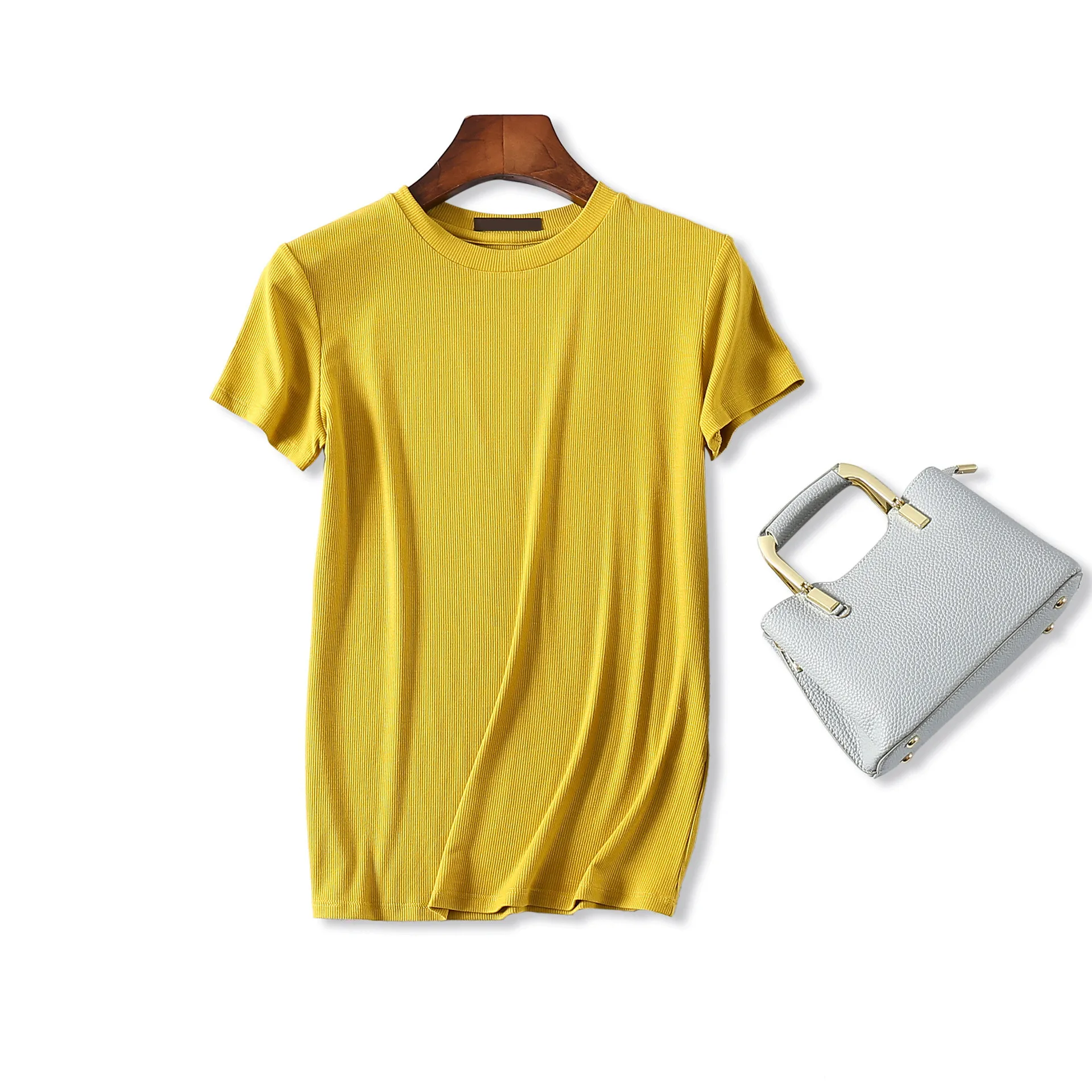 MRMT брендовая новая весенняя/Летняя женская футболка, Повседневная Однотонная футболка для женщин, Стрейчевые тонкие топы, футболка - Цвет: Mustard yellow