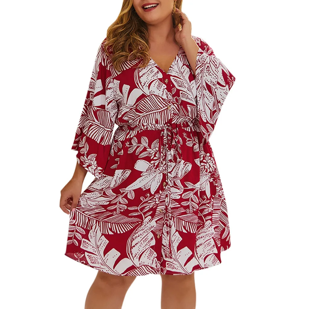 Женское платье, vestidos de verano vestido vadim ropa mujer, платья vestidos verano, Повседневное платье с принтом, рукав три четверти, XL-4XL, Z4 - Color: B