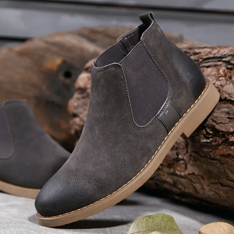 

Chelsea Boots Autumn And Winter MEN'S SHOES Sleeve Short Boots Hight-top Cowhide Surface Outdoor Workwear Short Boots plus Velve
